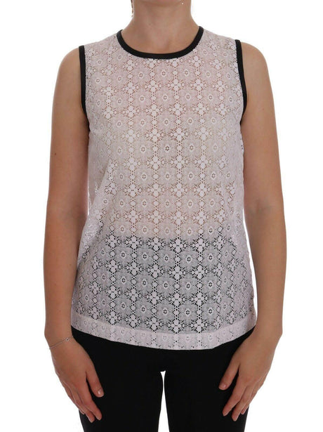 Dolce & Gabbana White Lace Floral Nylon Tank T-shirt - Hilstor
