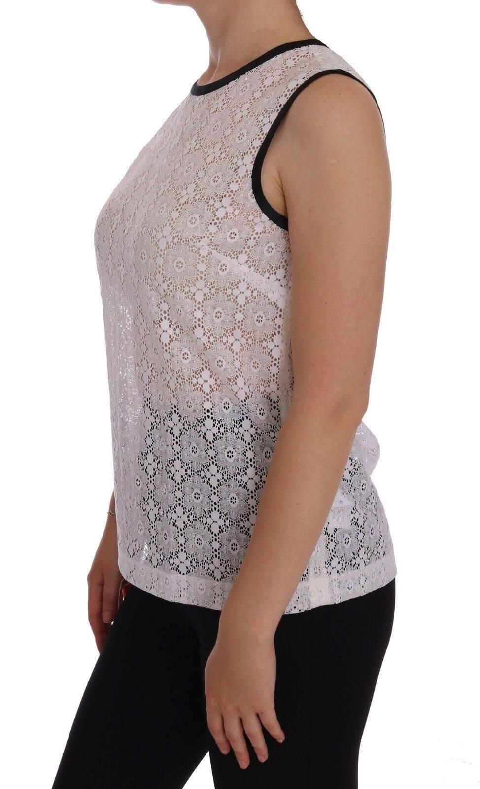 Dolce & Gabbana White Lace Floral Nylon Tank T-shirt - Hilstor