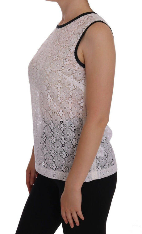 Dolce & Gabbana White Lace Floral Nylon Tank T-shirt - Hilstor