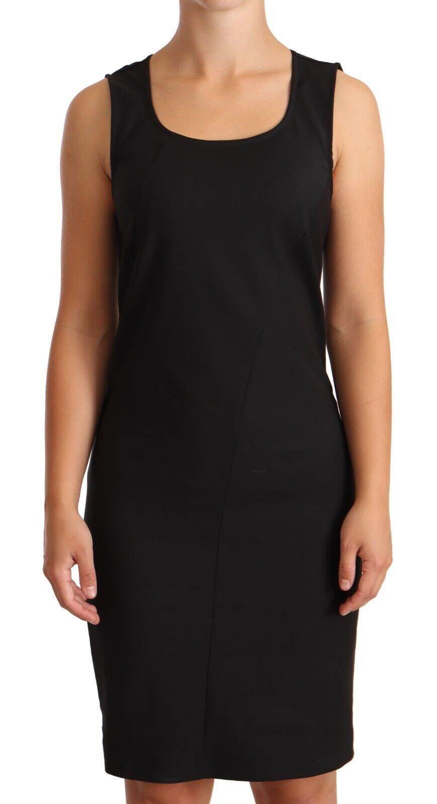 Patrizia Pepe Black Cotton Blend Sleeveless Knee Length Sheath Dress - Hilstor