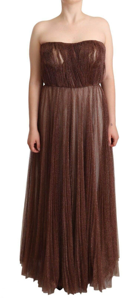 Dolce & Gabbana Metallic Bronze Polyester Maxi Gown Dress - Hilstor