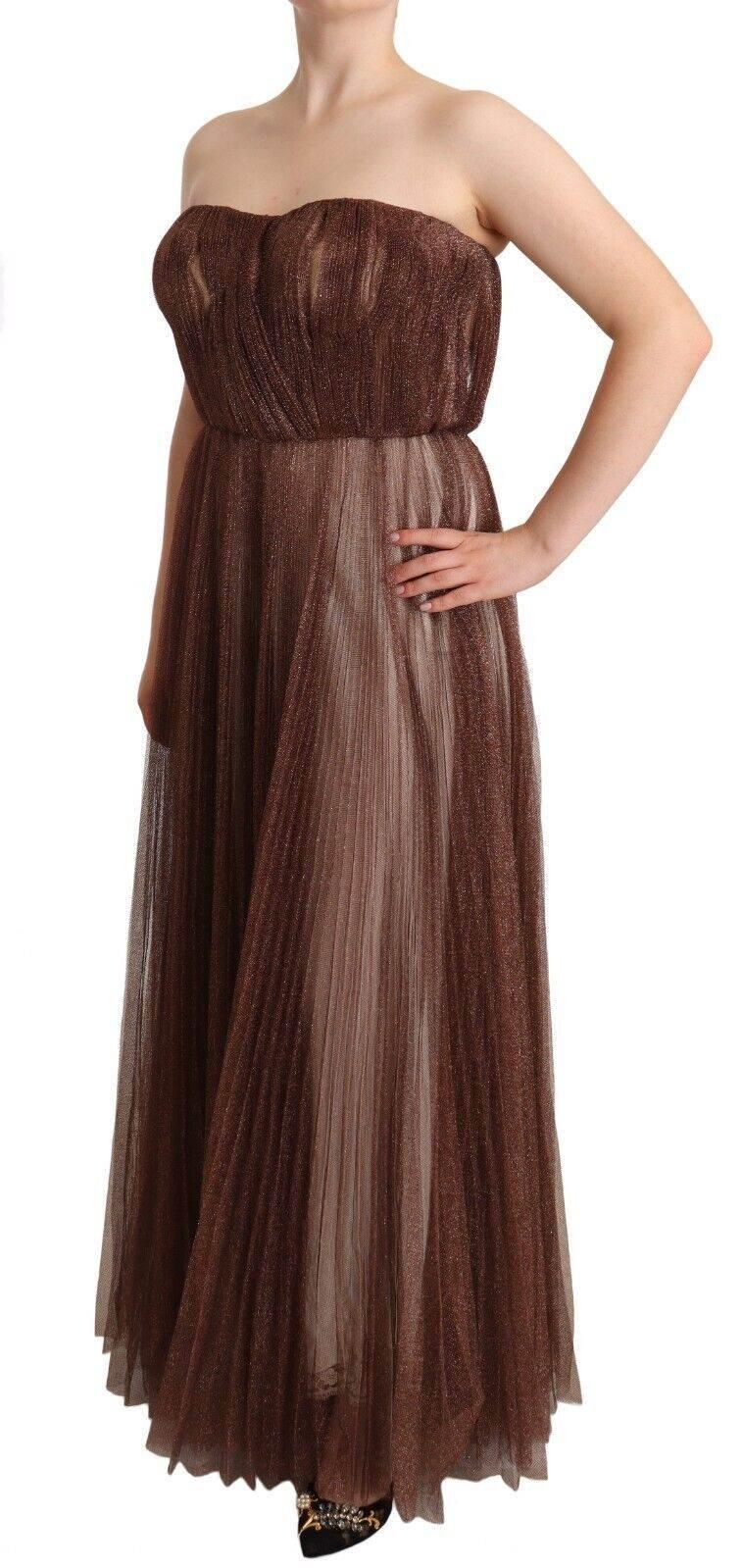 Dolce & Gabbana Metallic Bronze Polyester Maxi Gown Dress - Hilstor