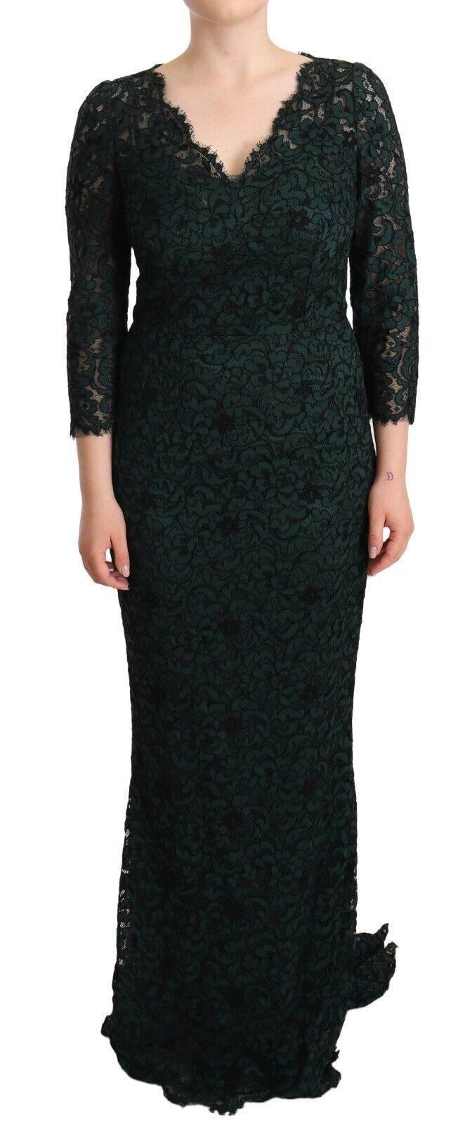 Dolce & Gabbana Green Floral Lace Maxi Floor Length Dress - Hilstor