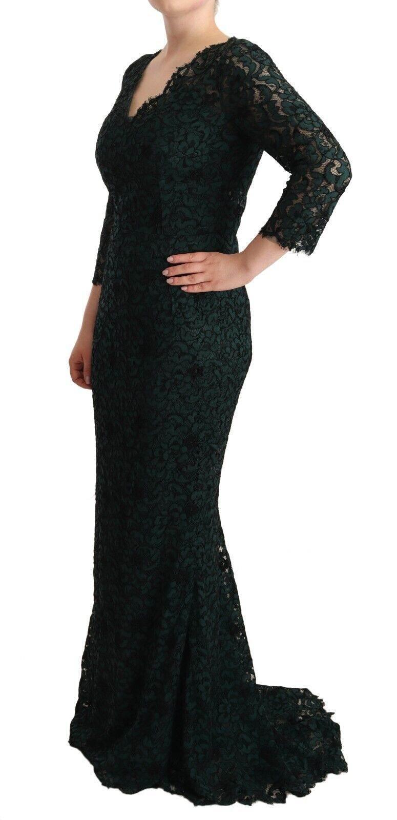 Dolce & Gabbana Green Floral Lace Maxi Floor Length Dress - Hilstor