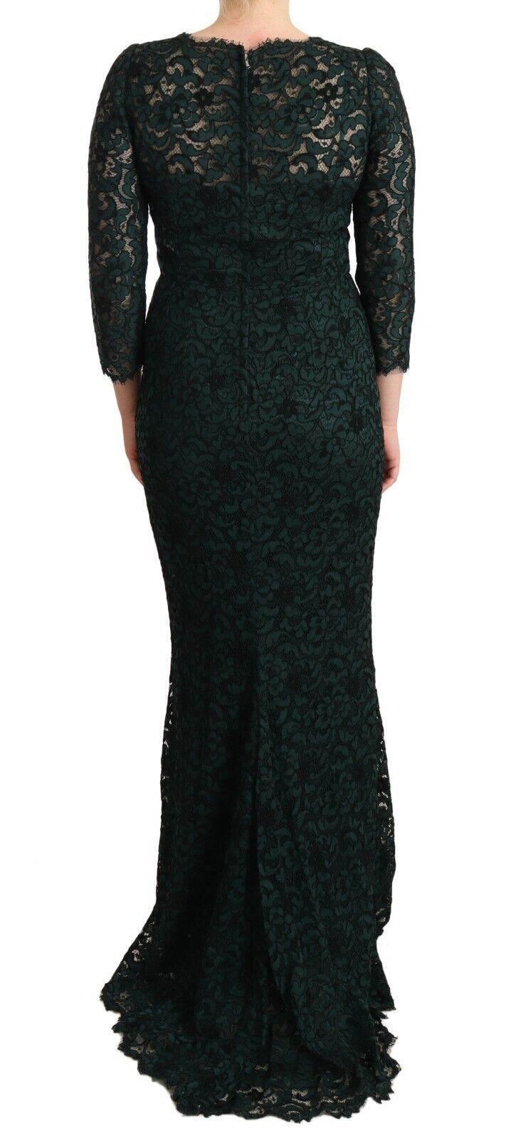 Dolce & Gabbana Green Floral Lace Maxi Floor Length Dress - Hilstor