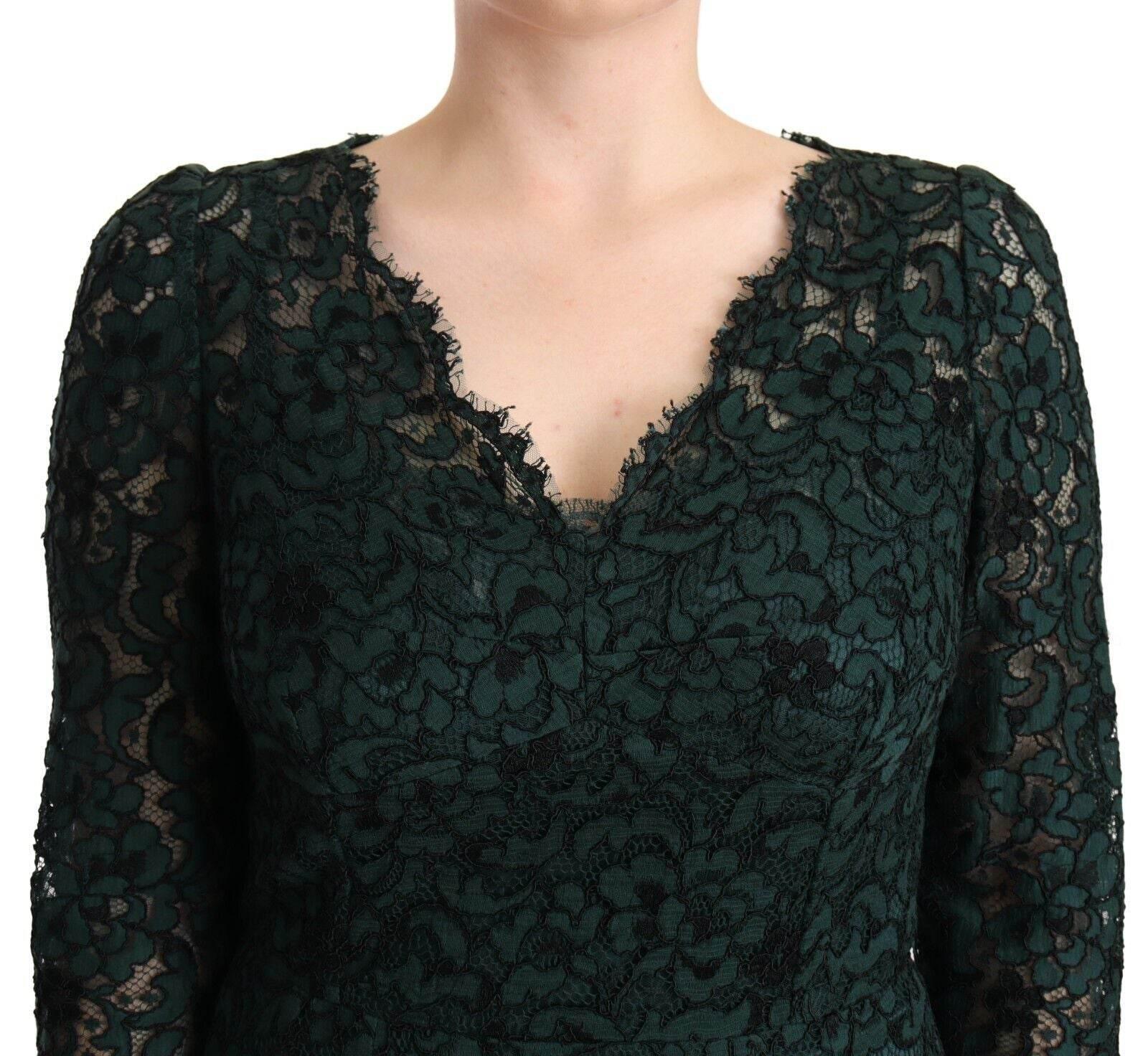 Dolce & Gabbana Green Floral Lace Maxi Floor Length Dress - Hilstor