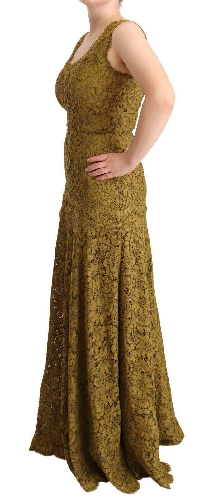 Dolce & Gabbana Brown Floral Lace Maxi Floor Length Dress - Hilstor