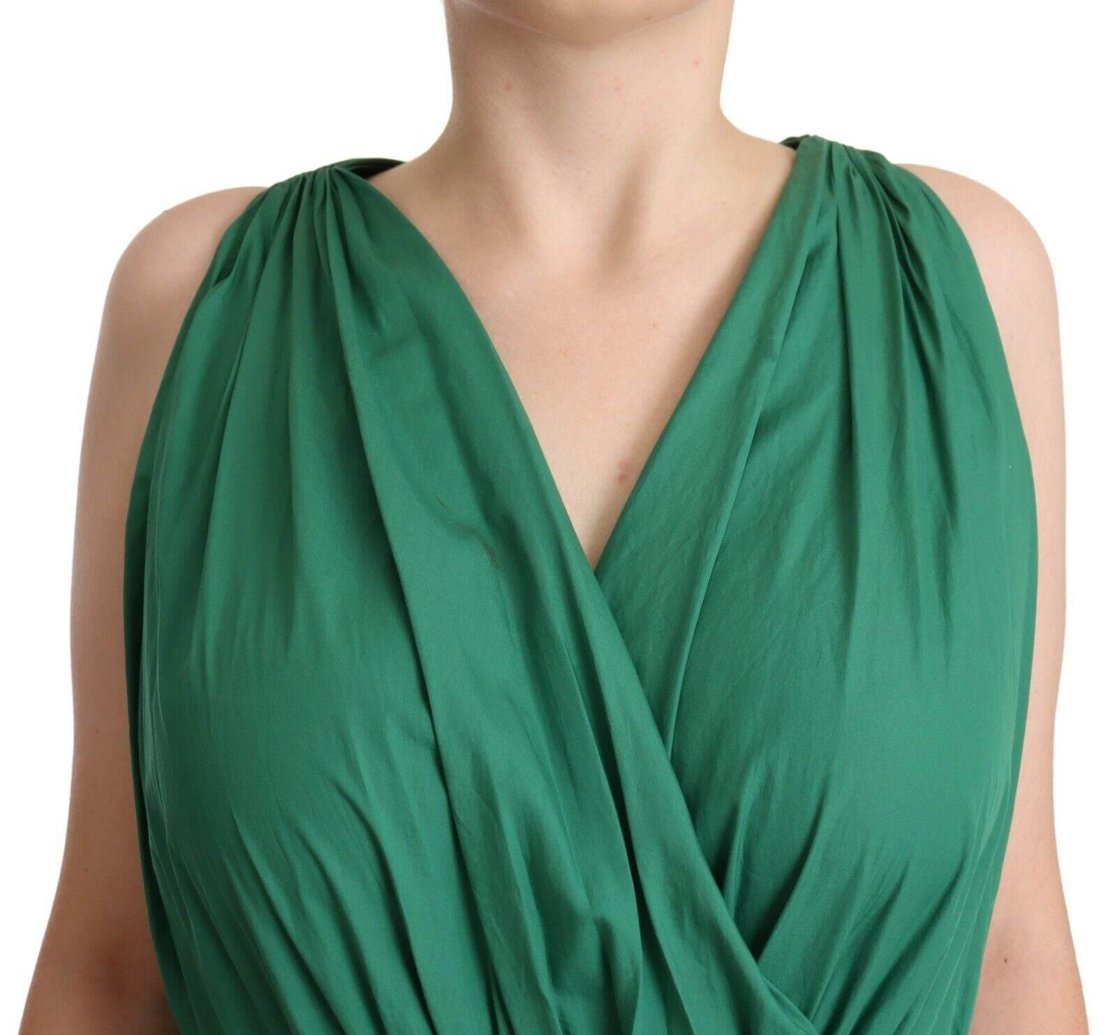 Dolce & Gabbana Green Cotton Sleeveless V-neck Dress - Hilstor