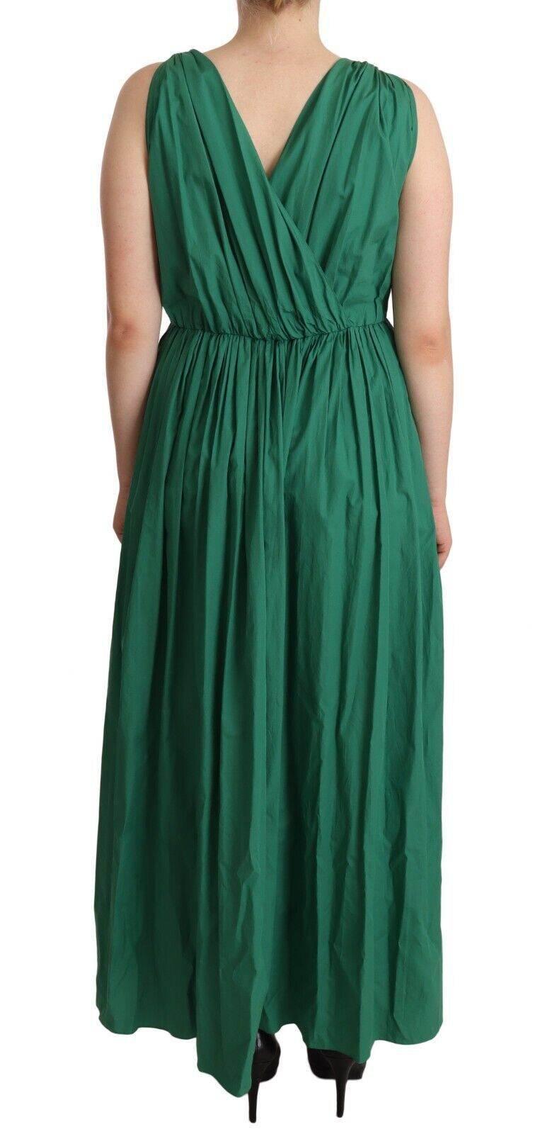 Dolce & Gabbana Green Cotton Sleeveless V-neck Dress - Hilstor