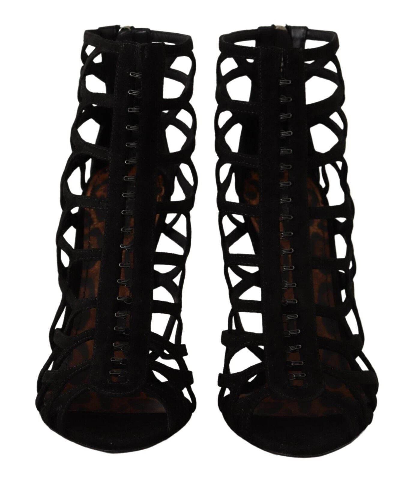 Dolce & Gabbana Black Suede Stiletto Heels Bette Sandals Shoes - Hilstor