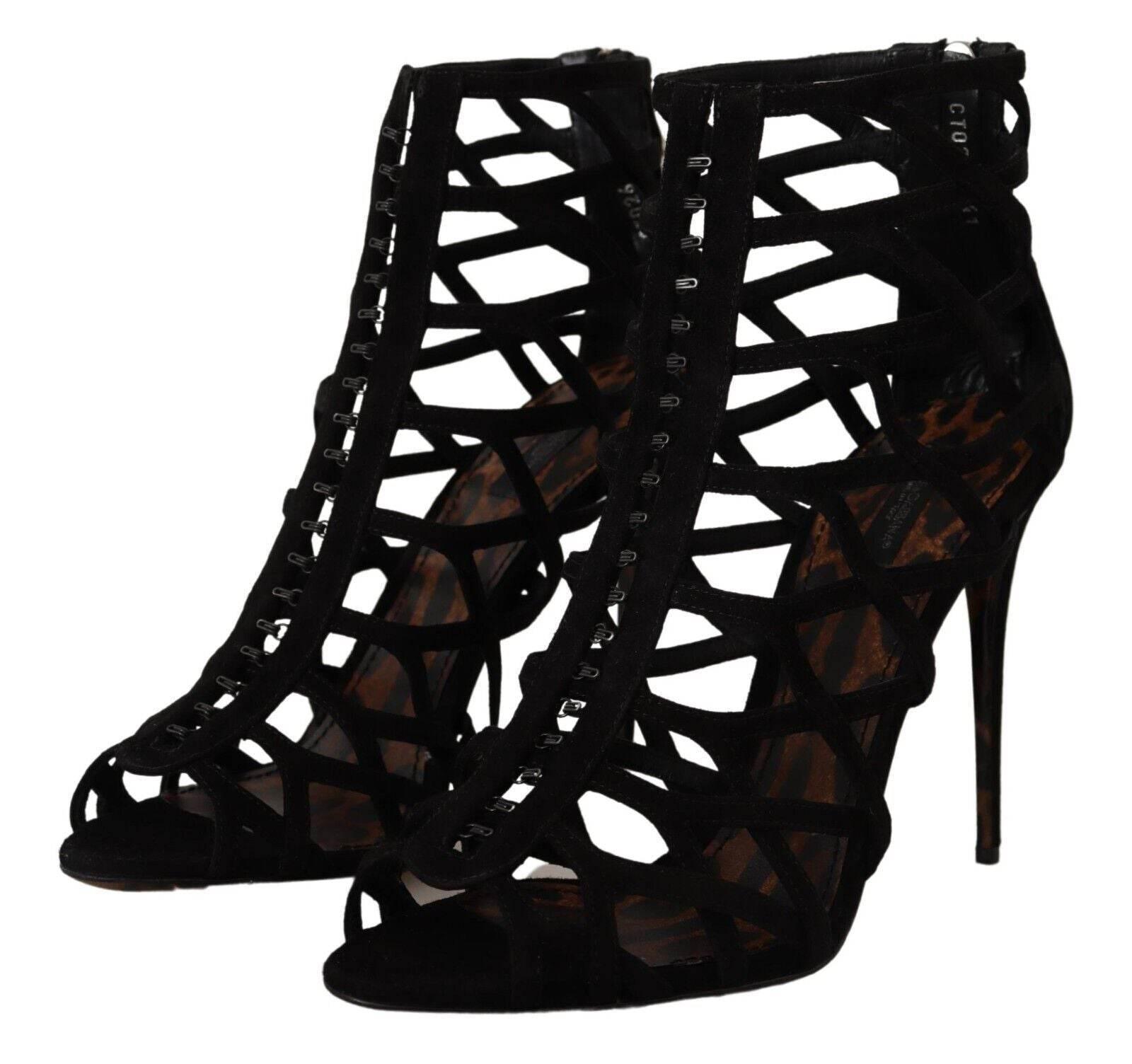 Dolce & Gabbana Black Suede Stiletto Heels Bette Sandals Shoes - Hilstor