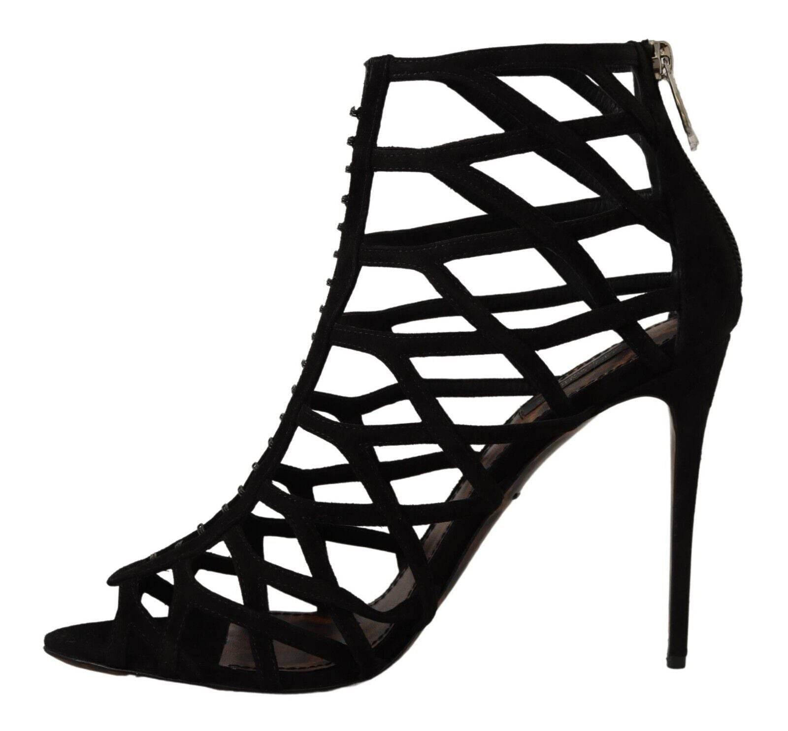 Dolce & Gabbana Black Suede Stiletto Heels Bette Sandals Shoes - Hilstor