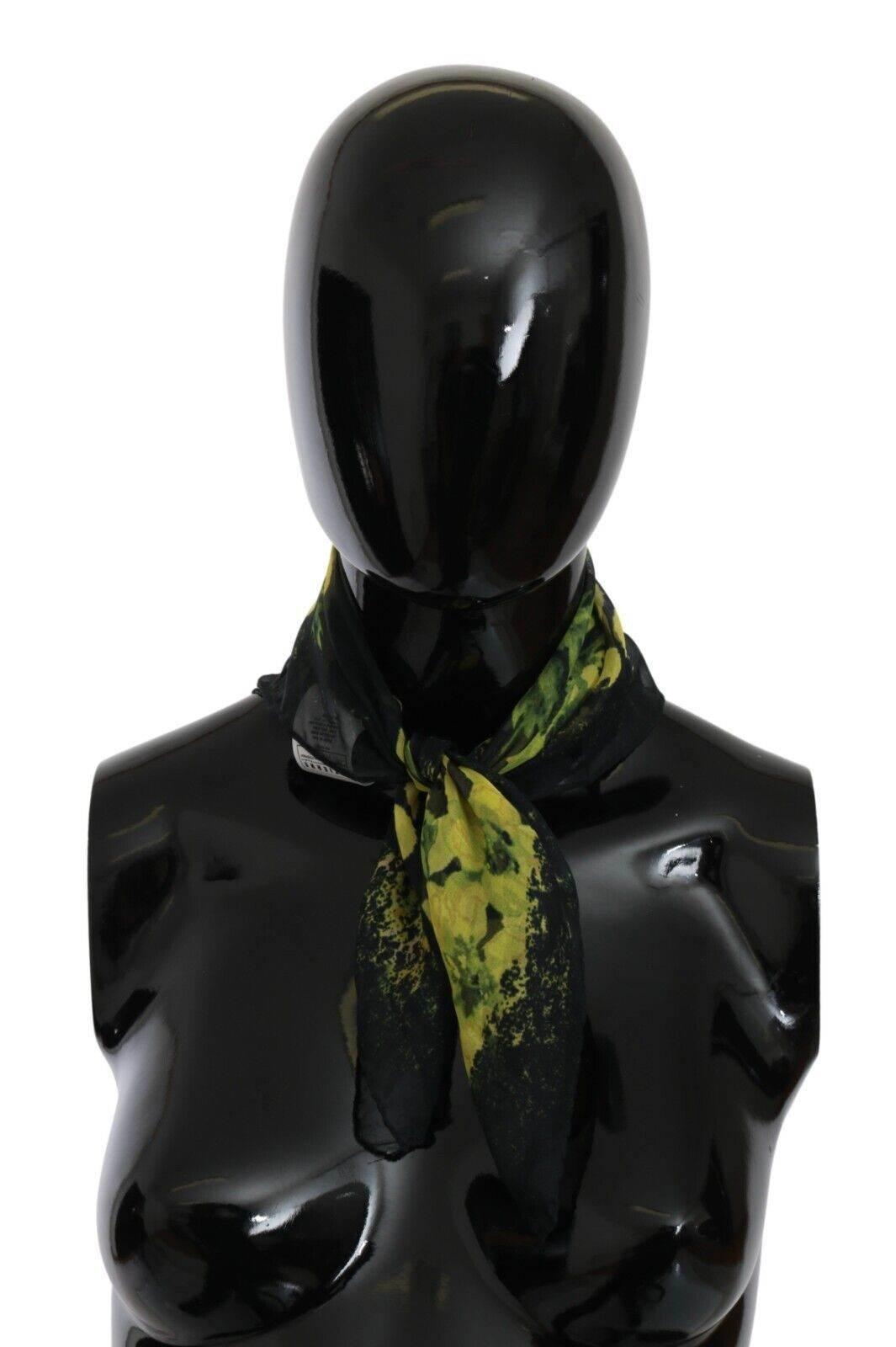 GF Ferre Black Yellow Floral Wrap Shawl Foulard Scarf - Hilstor