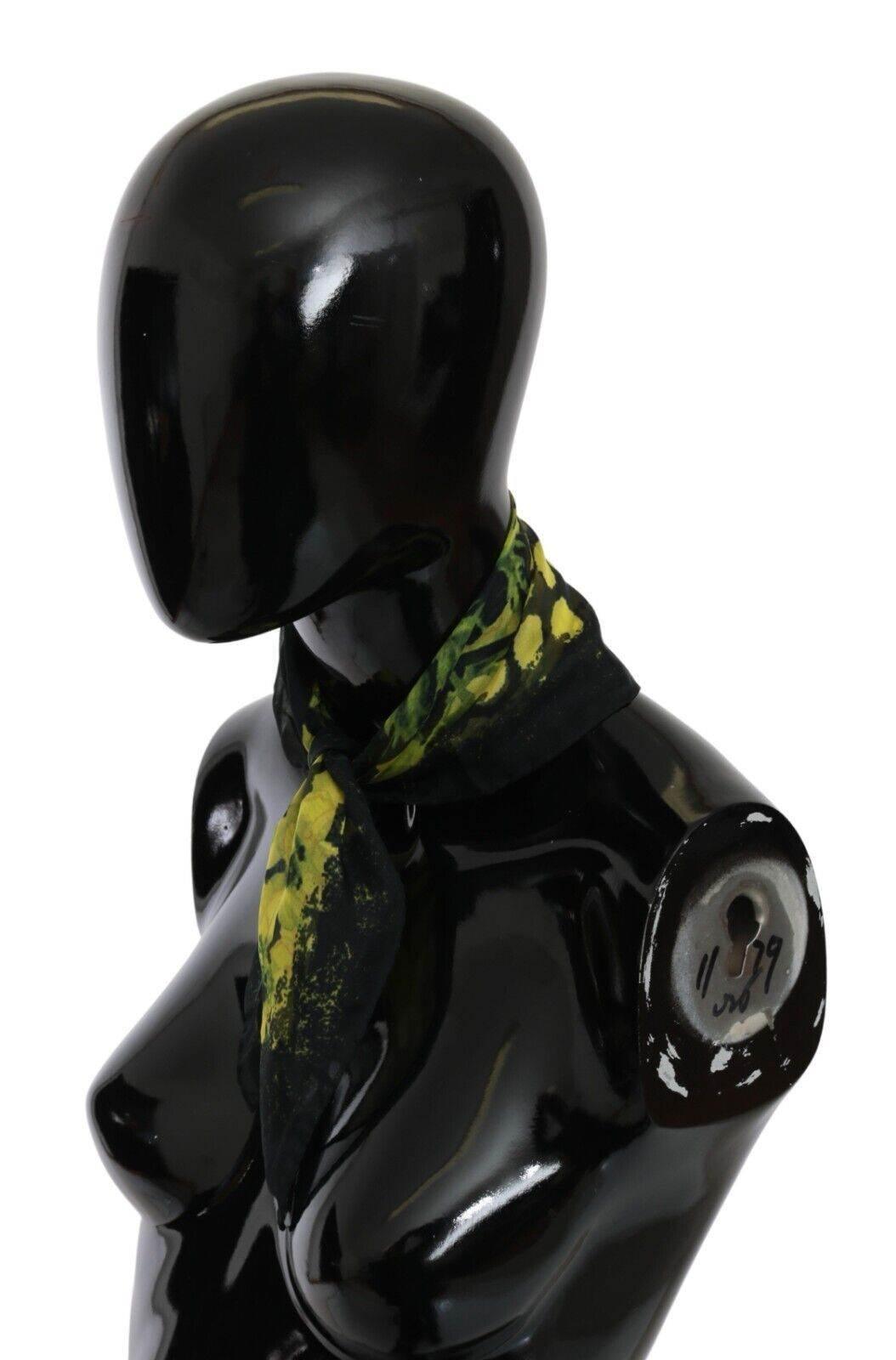 GF Ferre Black Yellow Floral Wrap Shawl Foulard Scarf - Hilstor
