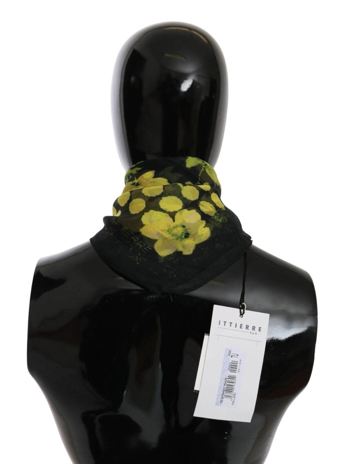 GF Ferre Black Yellow Floral Wrap Shawl Foulard Scarf - Hilstor