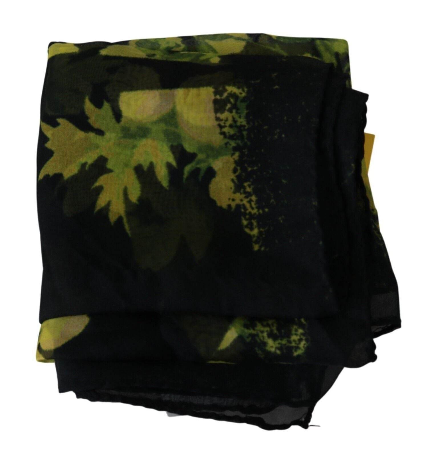 GF Ferre Black Yellow Floral Wrap Shawl Foulard Scarf - Hilstor
