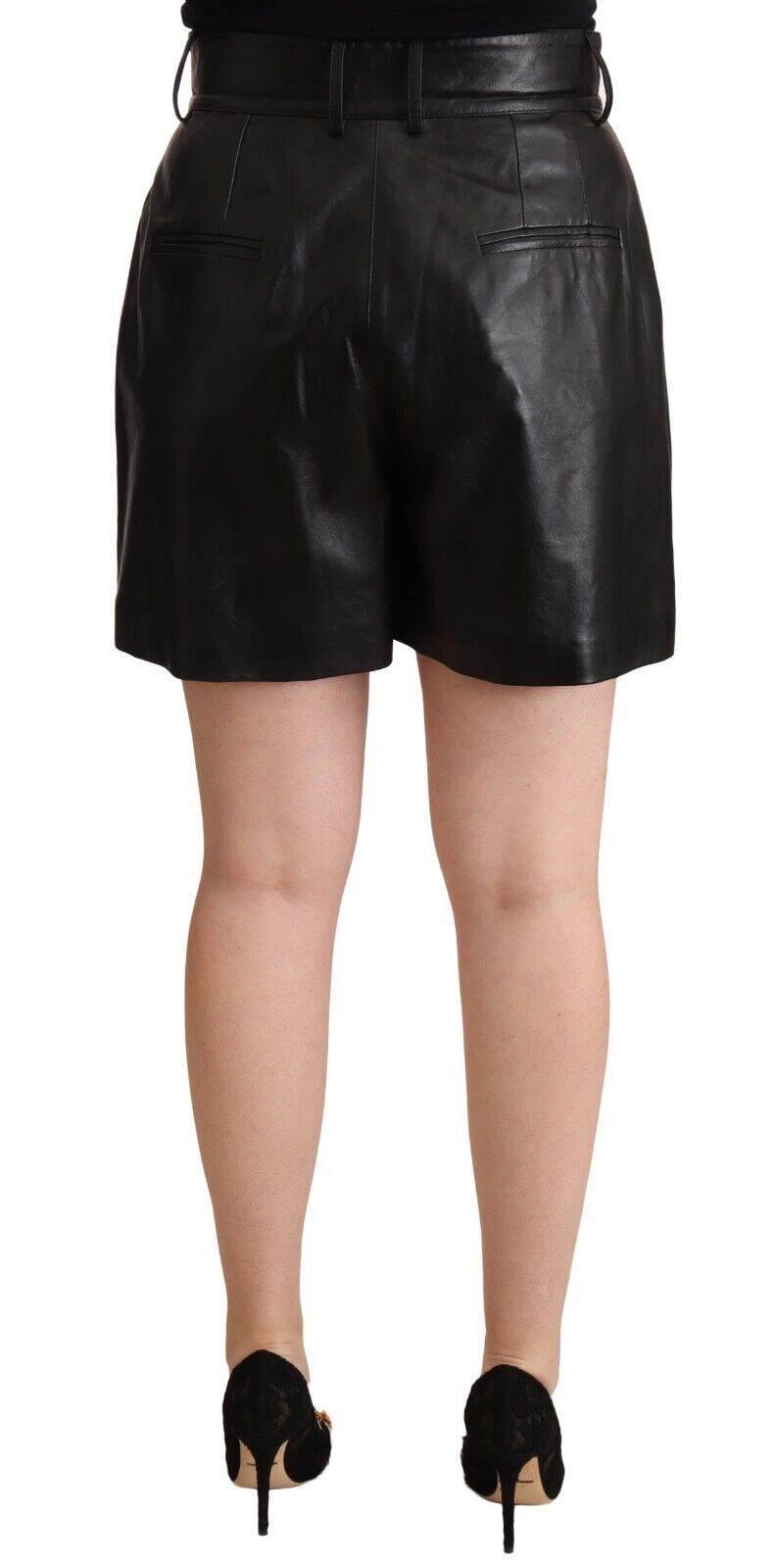 Dolce & Gabbana Elegant Black Leather High Waist Shorts - Hilstor