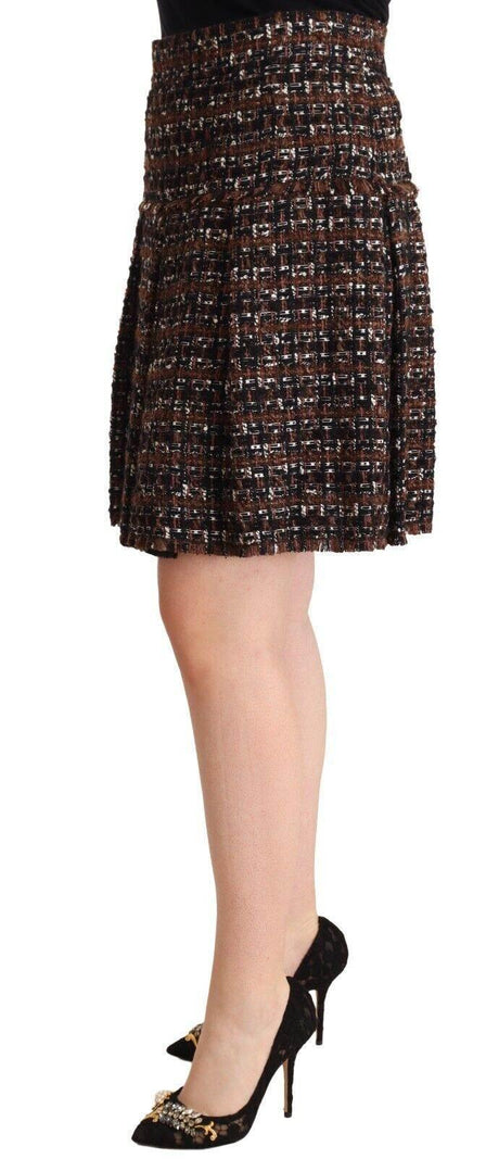 Dolce & Gabbana Chic Brown A-line Pleated Mini Skirt - Hilstor