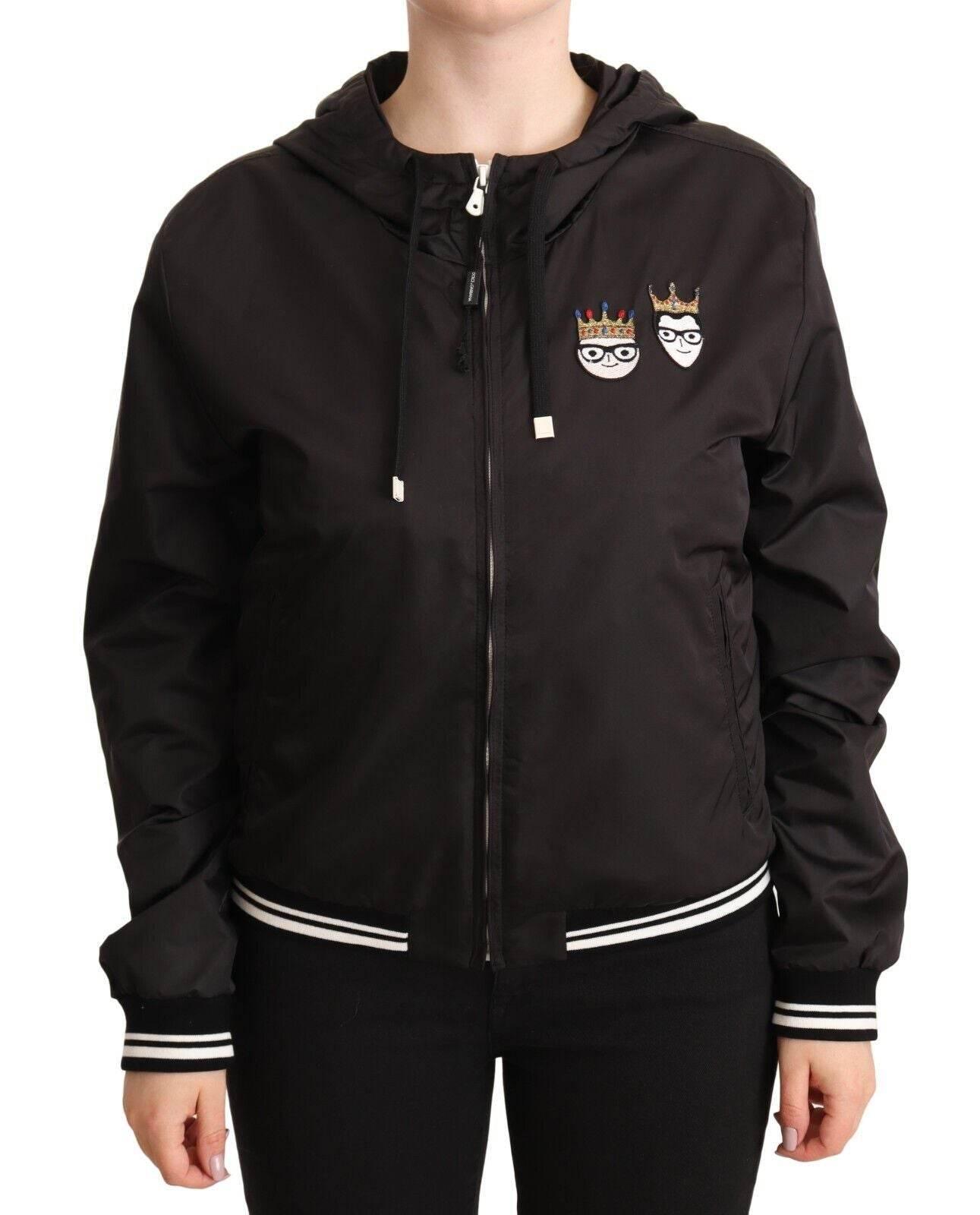 Dolce & Gabbana Black Polyester Hooded Bomber Full Zip Jacket - Hilstor