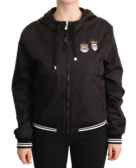 Dolce & Gabbana Black Polyester Hooded Bomber Full Zip Jacket - Hilstor