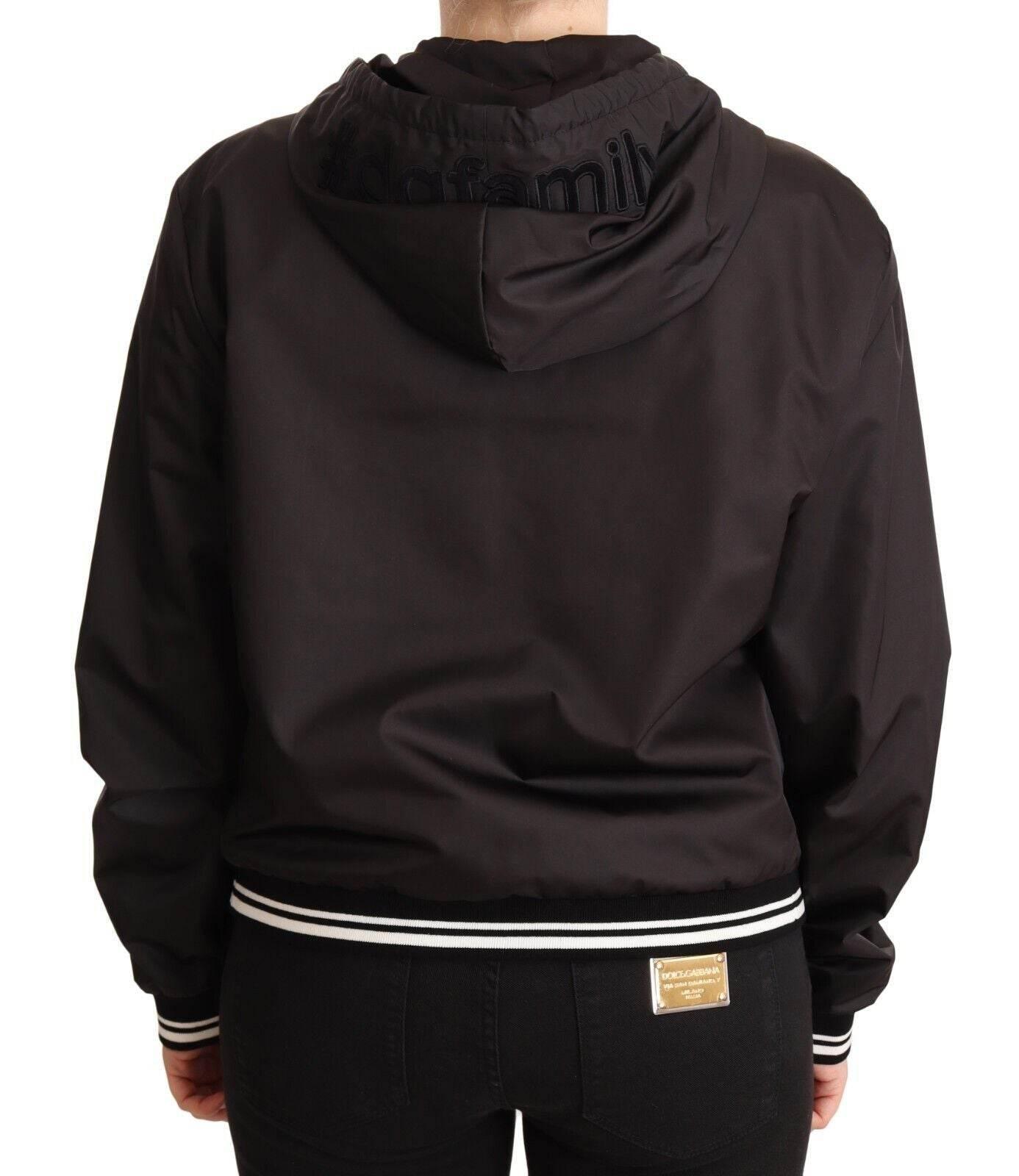 Dolce & Gabbana Black Polyester Hooded Bomber Full Zip Jacket - Hilstor