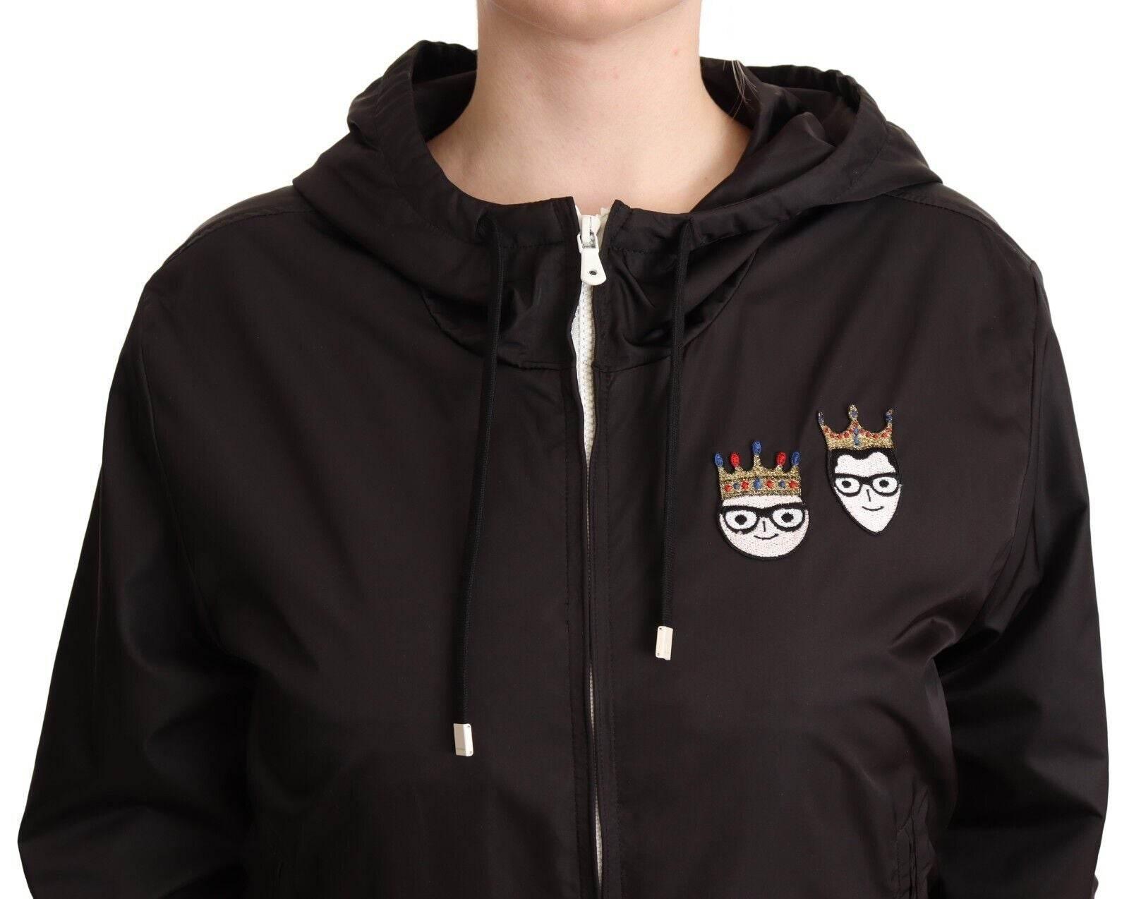 Dolce & Gabbana Black Polyester Hooded Bomber Full Zip Jacket - Hilstor
