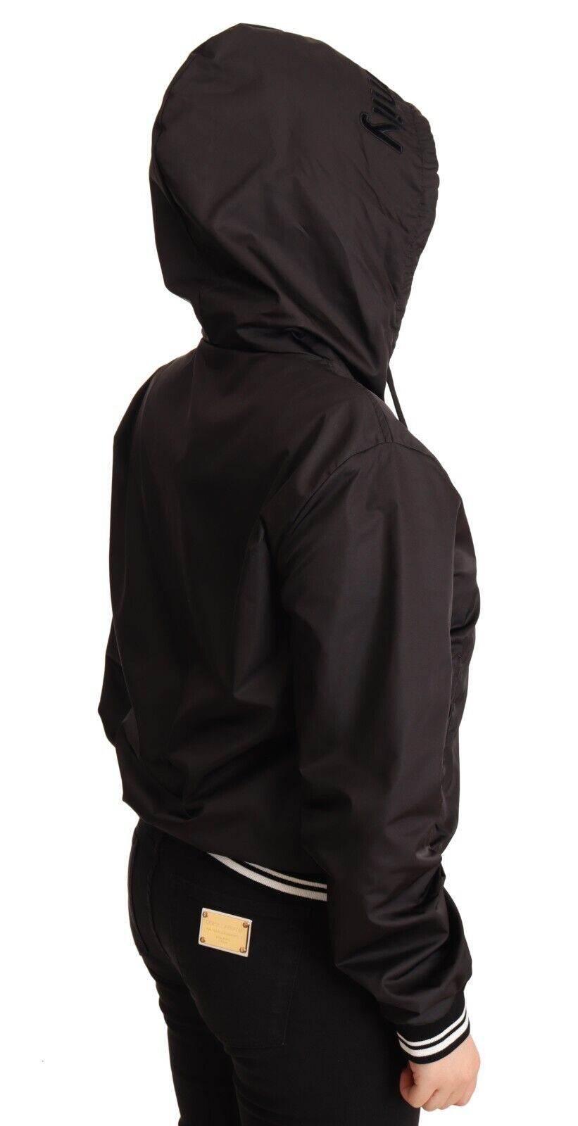 Dolce & Gabbana Black Polyester Hooded Bomber Full Zip Jacket - Hilstor
