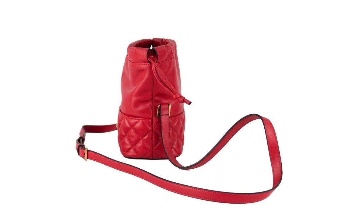 Versace Red Quilted Leather Drawstring Shoulder Bag Bucket Crossbody Handbag - Hilstor