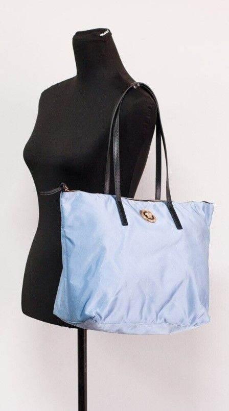 Versace Portuna Medusa Medium Cornflower Blue Nylon Leather Tote Bag Purse - Hilstor