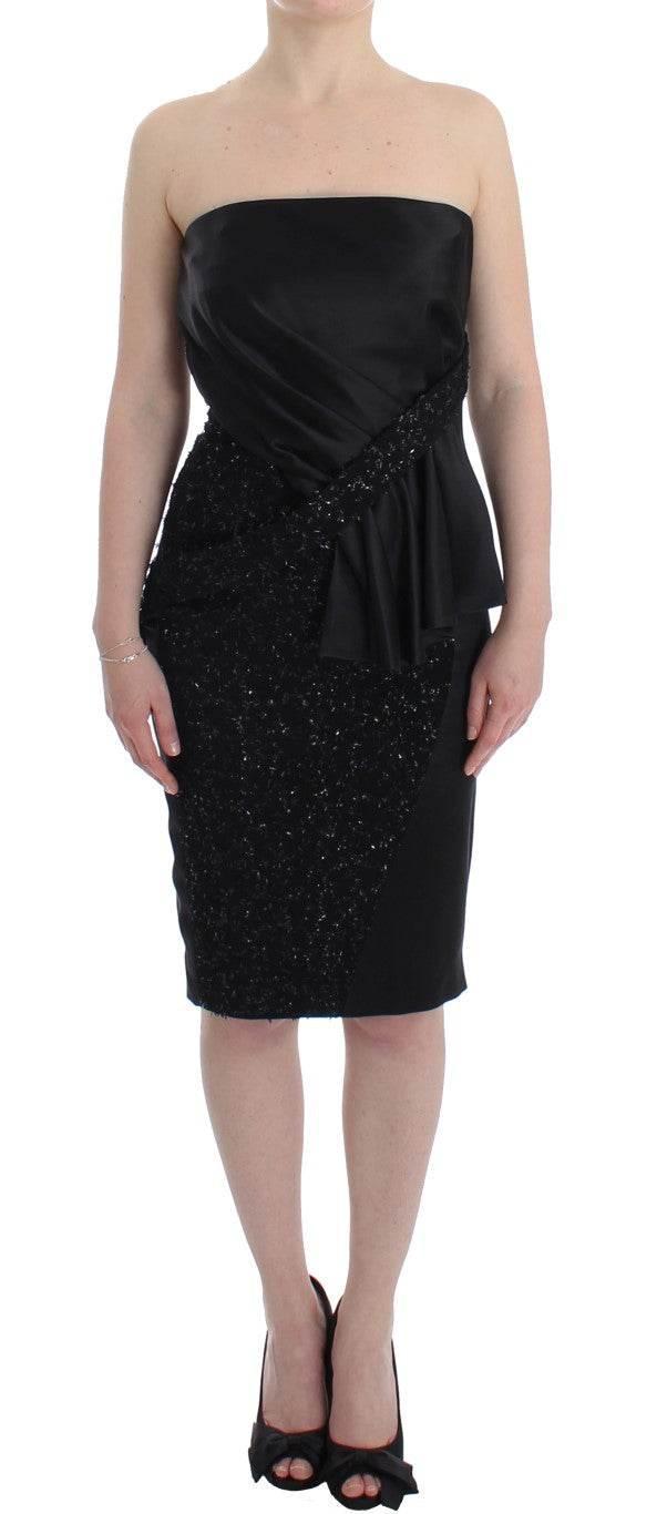 Masha Ma Black Strapless Embellished Pencil Dress - Hilstor