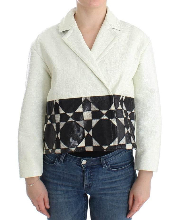 Andrea Pompilio White Black Cropped Leather Jacket - Hilstor