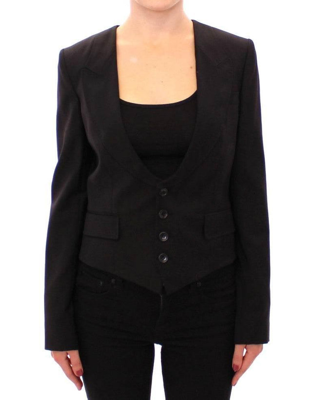 Dolce & Gabbana Elegant Silk-Blend Black Blazer with Scarf Back Detail - Hilstor