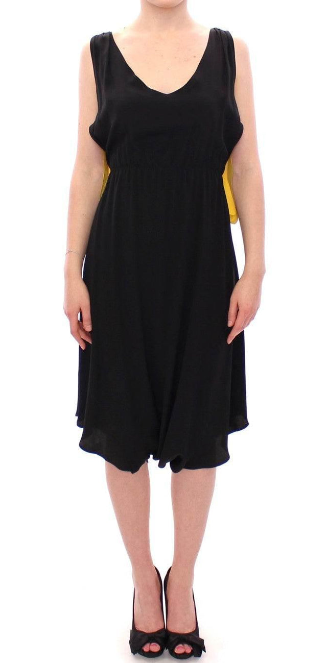 Lamberto Petri Elegant Silk Blend Shift Dress in Black and Yellow - Hilstor
