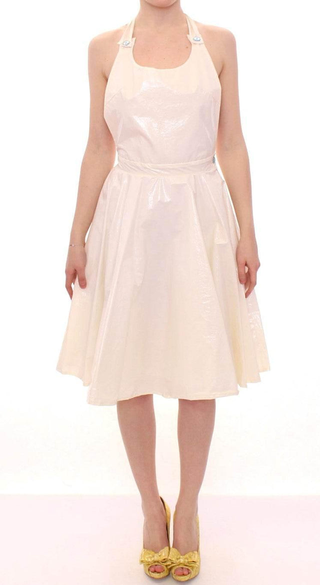 Licia Florio Elegant White Tea Halterneck Dress - Hilstor