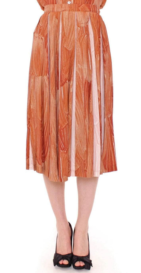 Licia Florio Orange Brown Below-Knee Chic Skirt - Hilstor