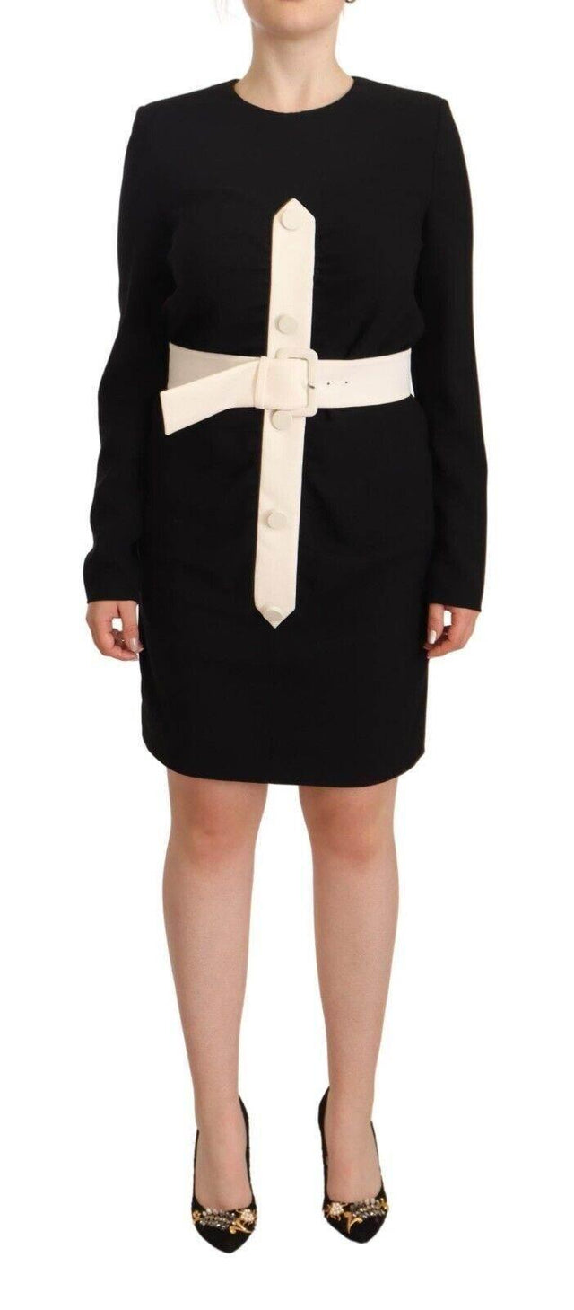 Givenchy Elegant Black Wool Mini Dress with Belt - Hilstor
