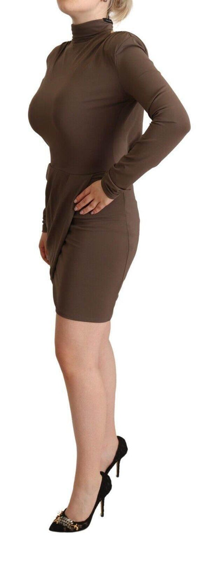 Patrizia Pepe Brown Acetate Long Sleeves Turtle Neck Sheath Dress - Hilstor