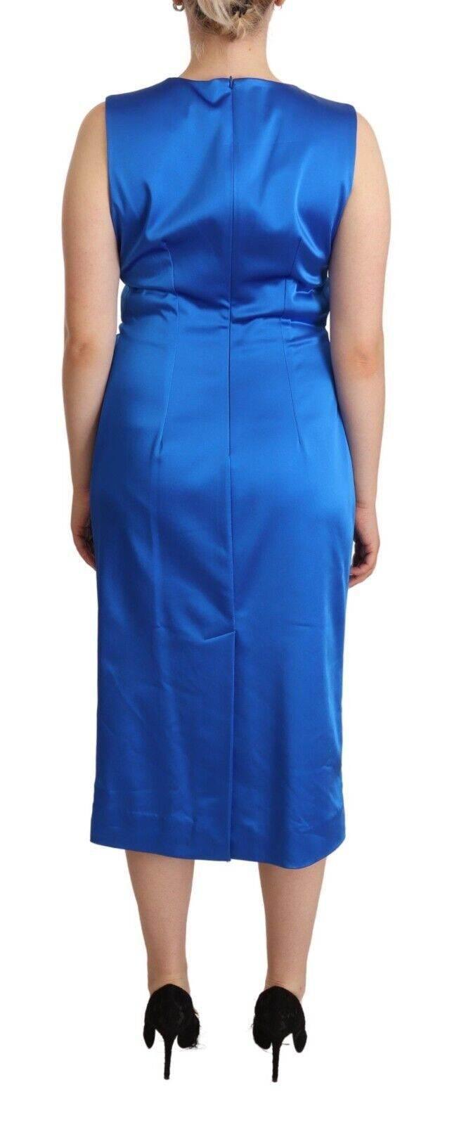 P.A.R.O.S.H. Blue Acetate Sleeveless Pleated Midi Sheath Dress - Hilstor