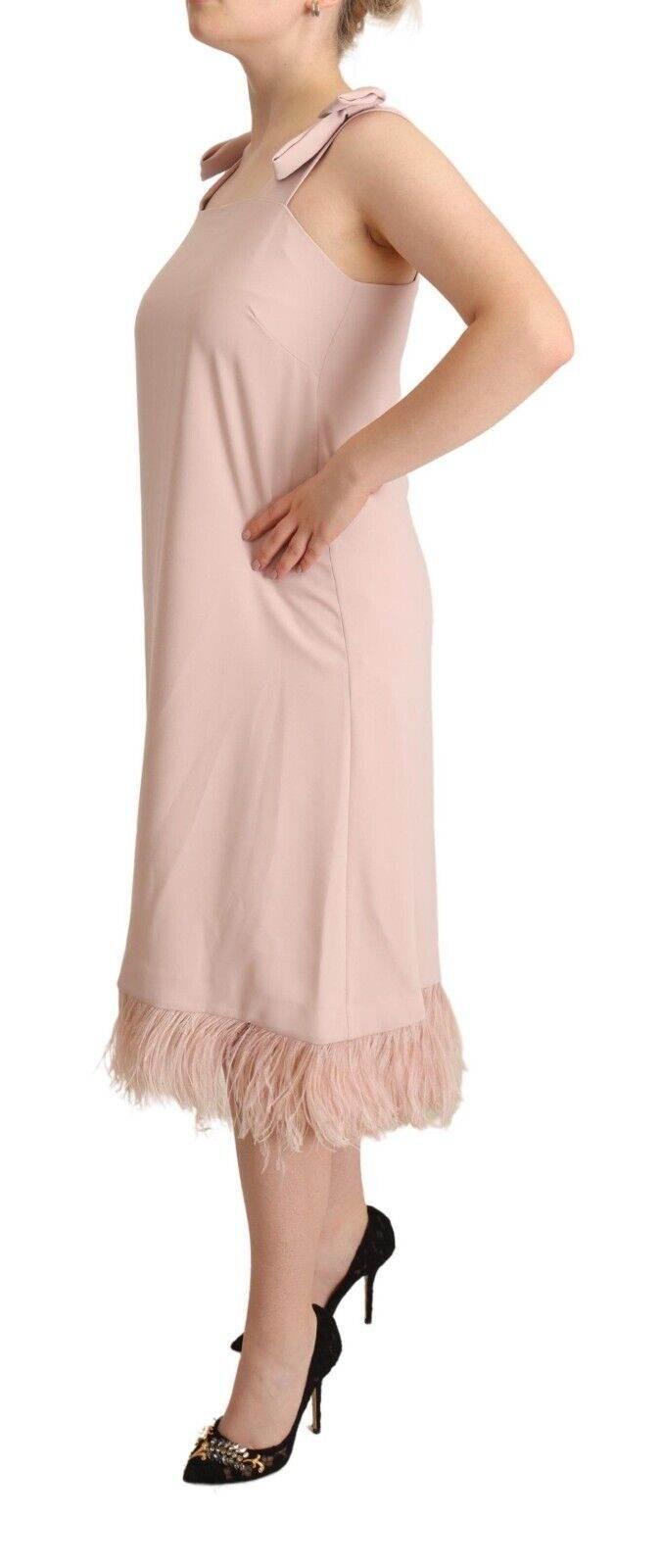 P.A.R.O.S.H. Pink Polyester Sleeveless Midi Feather Shift Dress - Hilstor