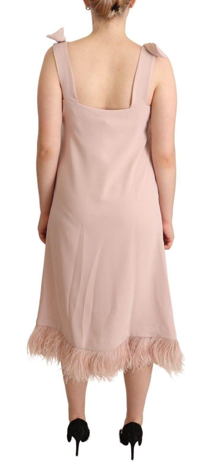 P.A.R.O.S.H. Pink Polyester Sleeveless Midi Feather Shift Dress - Hilstor