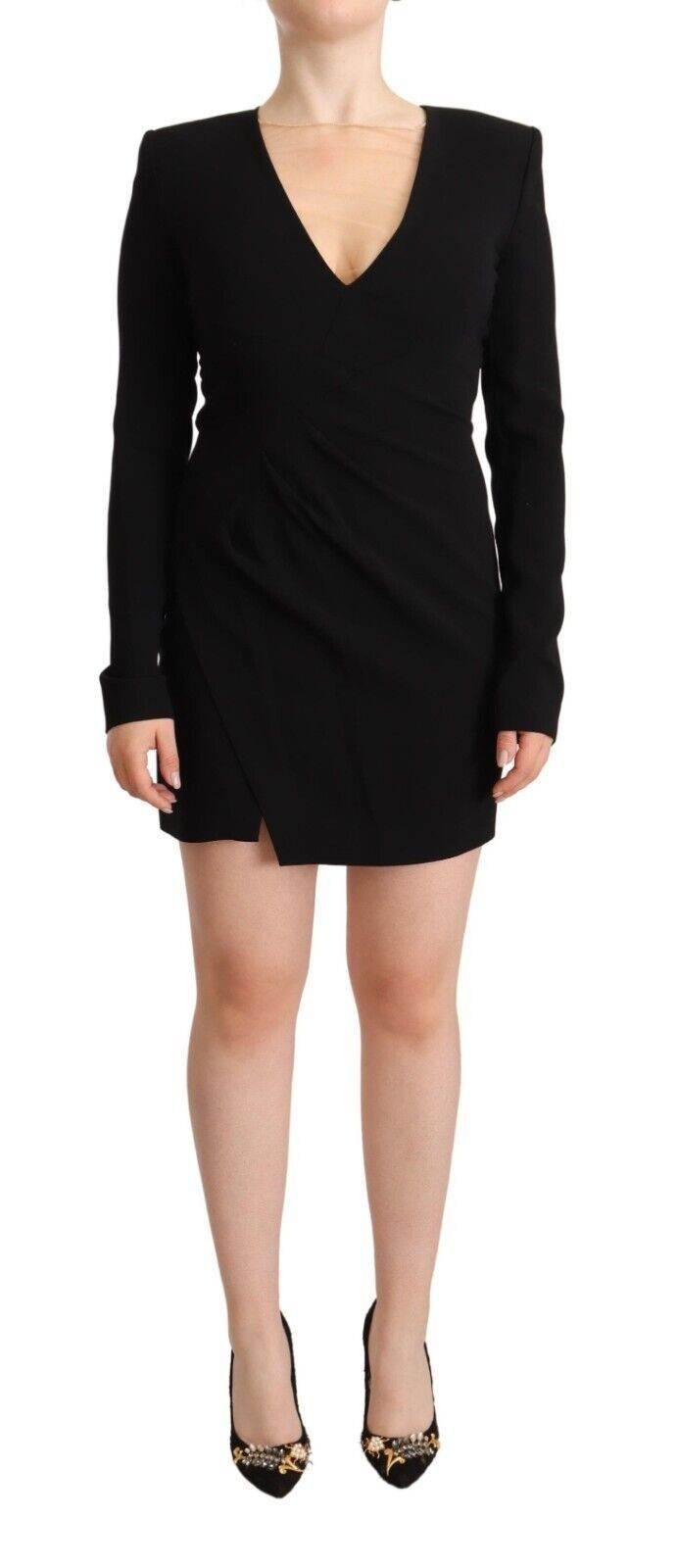 Dsquared² Black Long Sleeves Deep V-neck Mini Sheath Dress - Hilstor