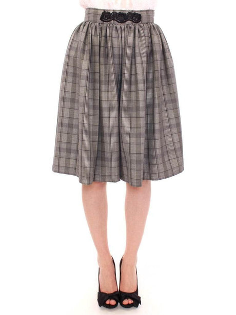 NOEMI ALEMÁN Elegant Gray Checkered Wool Shorts Skirt - Hilstor