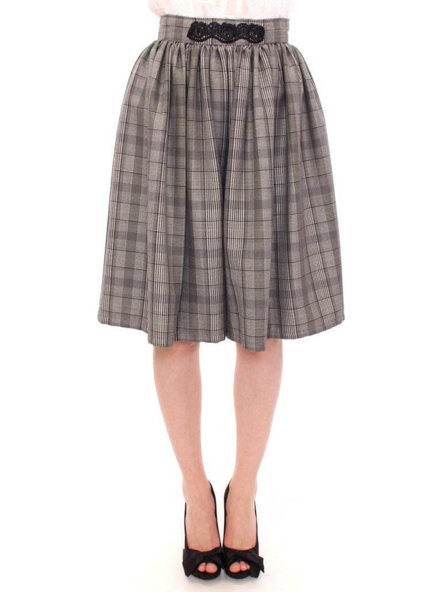 NOEMI ALEMÁN Elegant Gray Checkered Wool Shorts Skirt - Hilstor