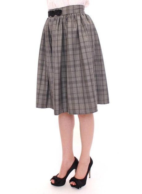 NOEMI ALEMÁN Elegant Gray Checkered Wool Shorts Skirt - Hilstor
