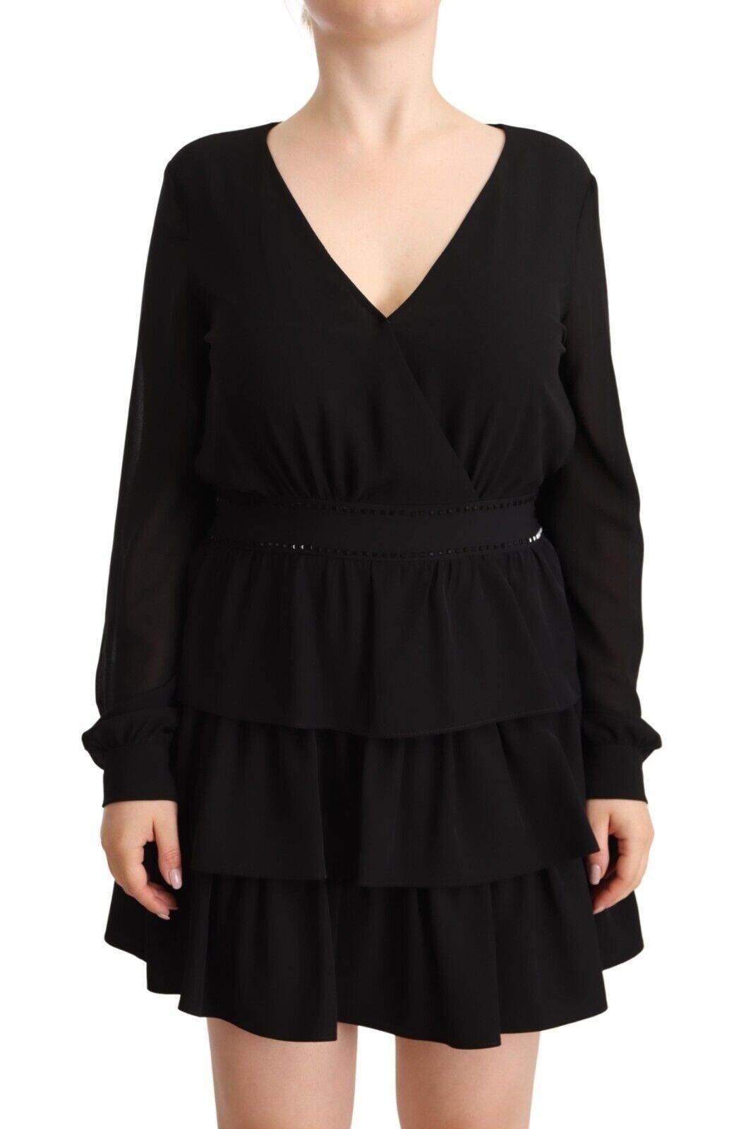 Liu Jo Black Polyester Long Sleeves V-neck Mini A-line Dress - Hilstor