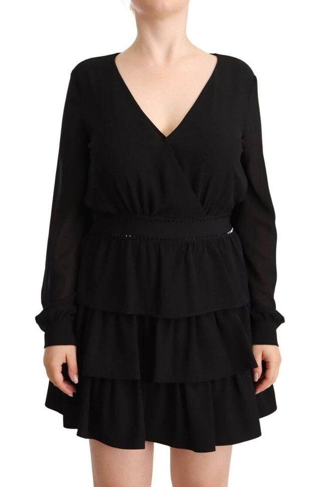 Liu Jo Black Polyester Long Sleeves V-neck Mini A-line Dress - Hilstor