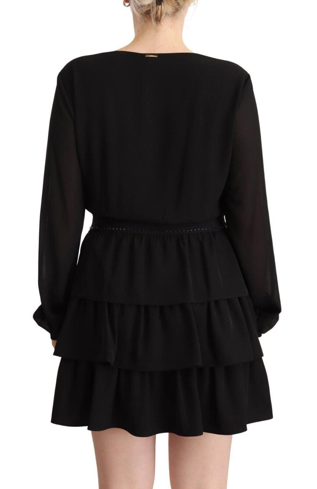 Liu Jo Black Polyester Long Sleeves V-neck Mini A-line Dress - Hilstor