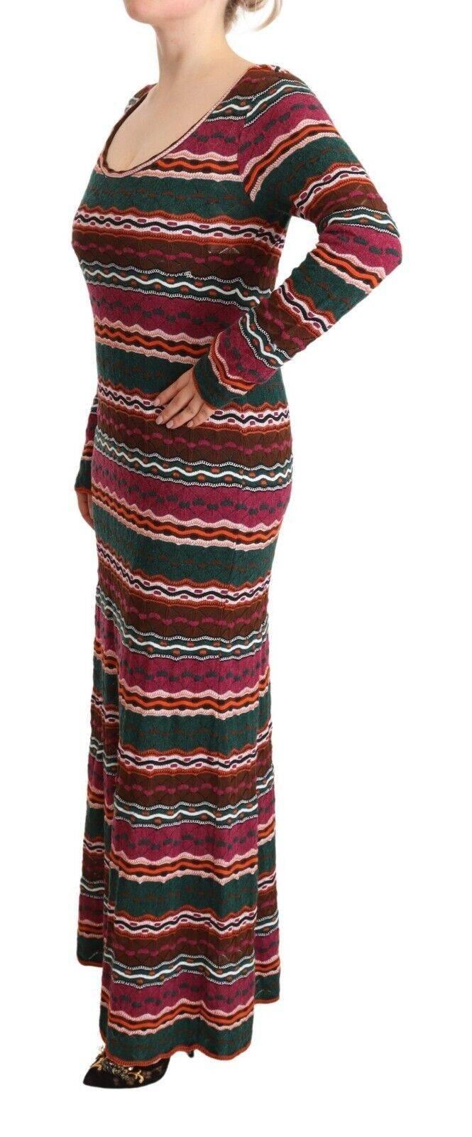 Missoni Multicolor Stripe Wool Knitted Maxi Sheath Dress - Hilstor