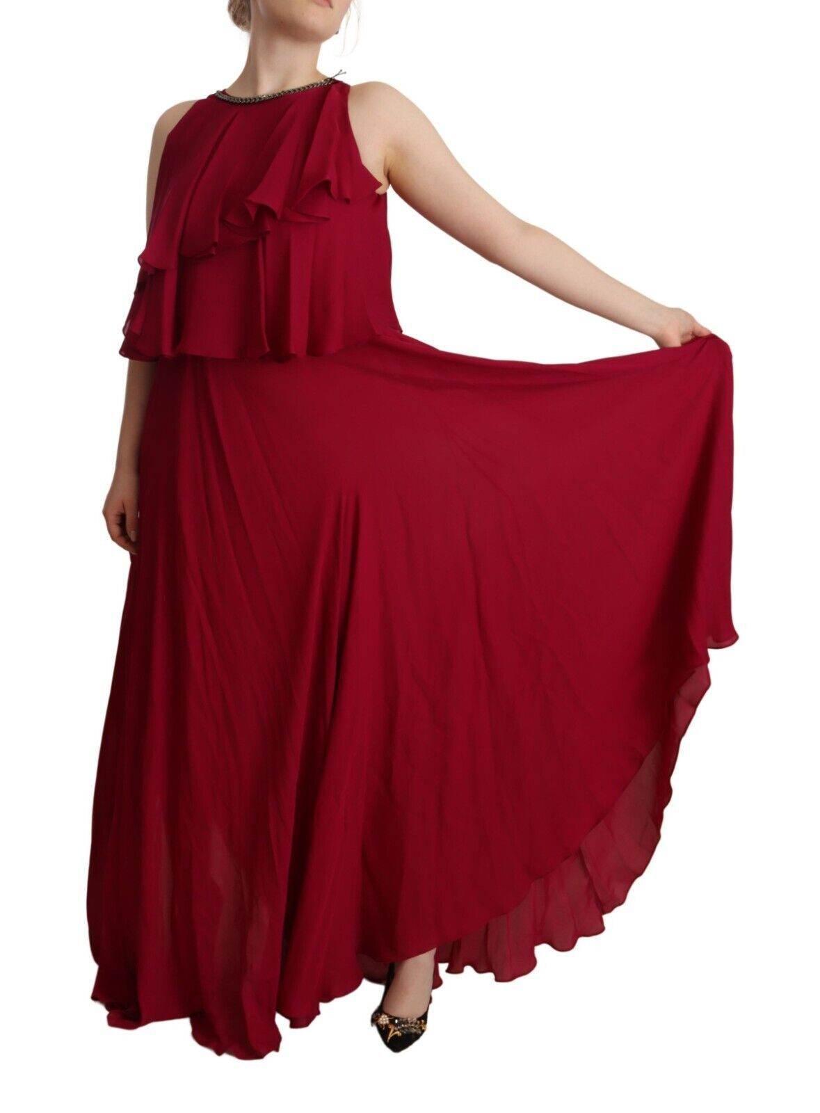 PLEIN SUD Orchid Silk Sleeveless Long Maxi Ruffle Shift Dress - Hilstor