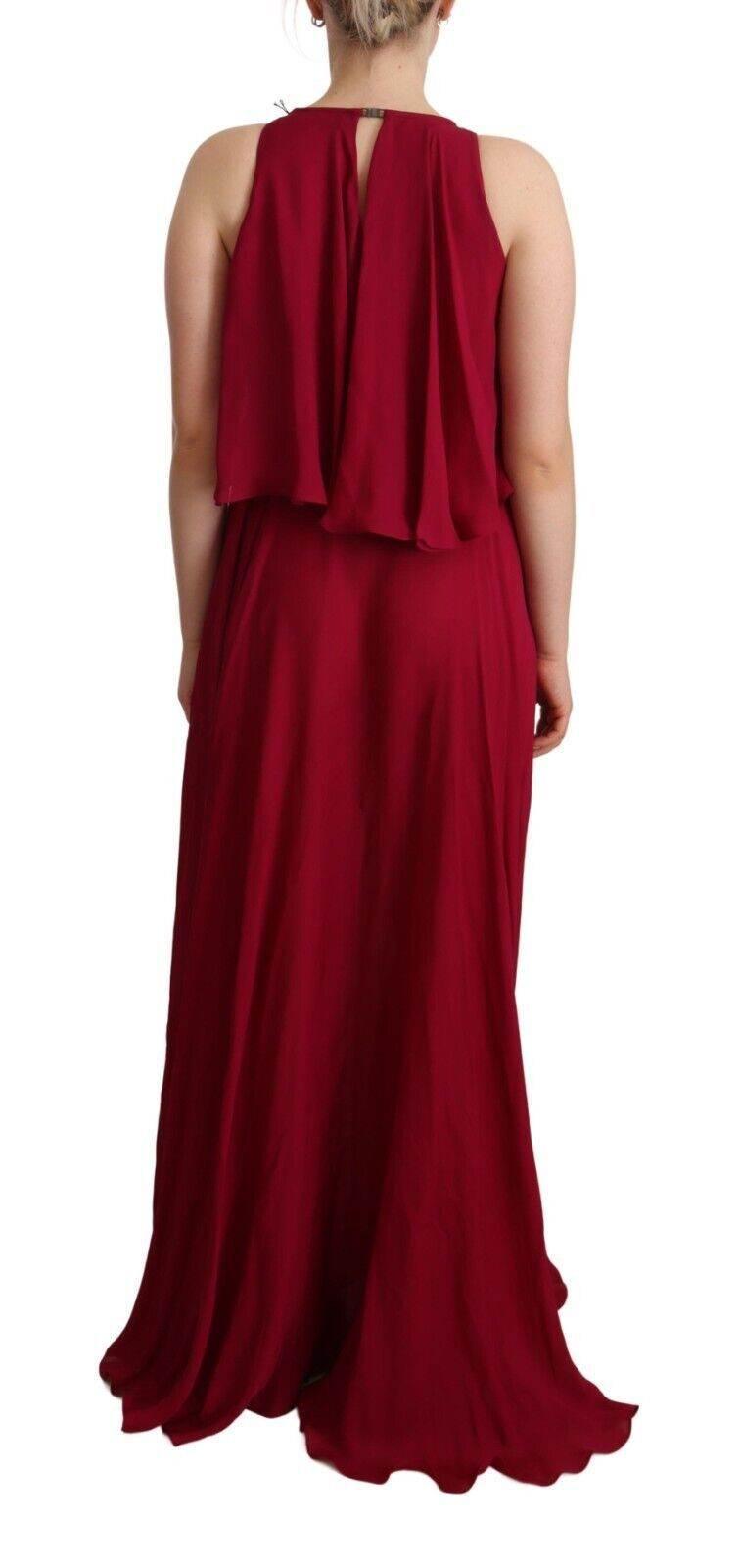 PLEIN SUD Orchid Silk Sleeveless Long Maxi Ruffle Shift Dress - Hilstor